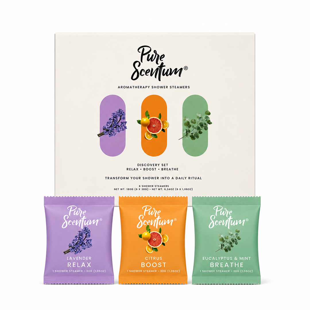 Pure Scentum 6-Piece Aromatherapy Shower Steamer Set – Lavender, Eucalyptus and Mint, Citrus
