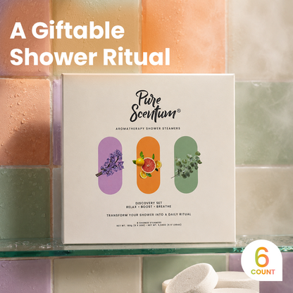 Pure Scentum 6-Piece Aromatherapy Shower Steamer Set – Lavender, Eucalyptus and Mint, Citrus