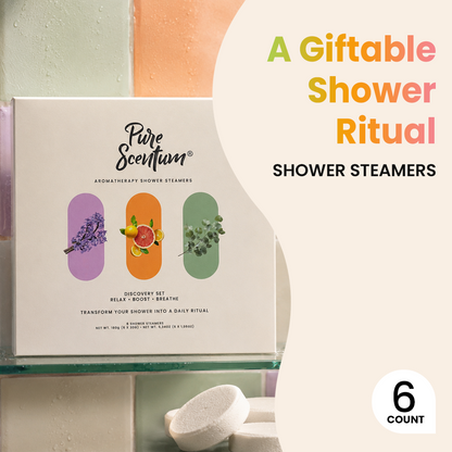 Pure Scentum 6-Piece Aromatherapy Shower Steamer Set – Lavender, Eucalyptus and Mint, Citrus