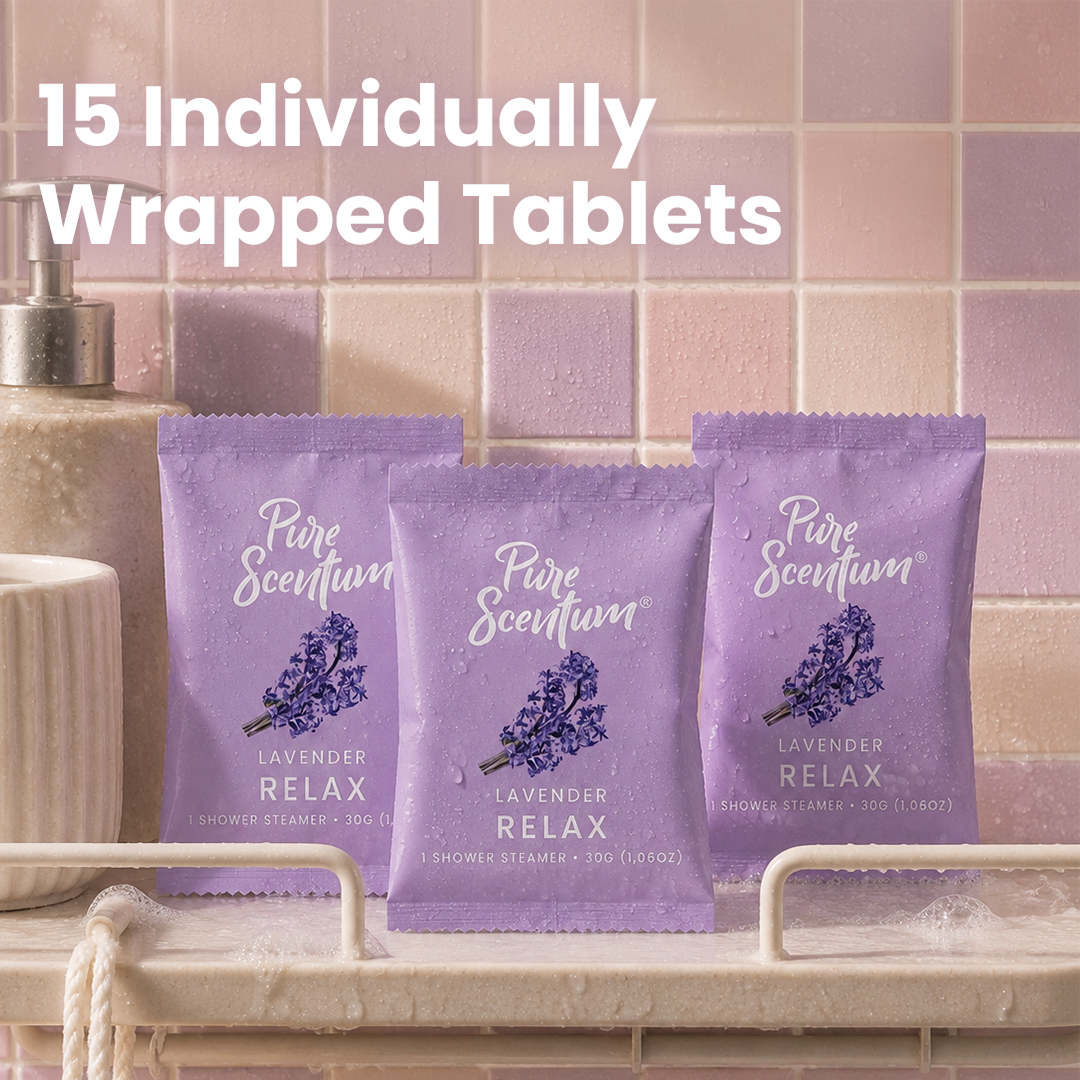 Pure Scentum Relax Lavender Aromatherapy Shower Steamers – 15 Individually Wrapped Tablets