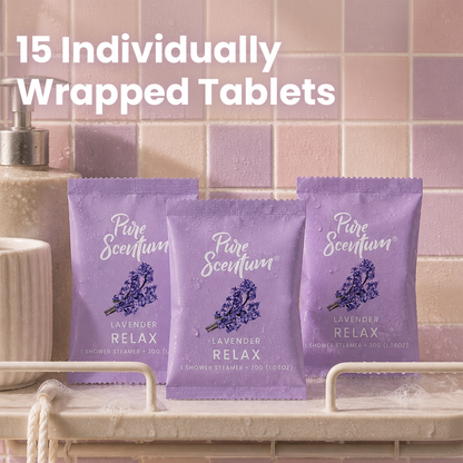 Pure Scentum Relax Lavender Aromatherapy Shower Steamers – 15 Individually Wrapped Tablets