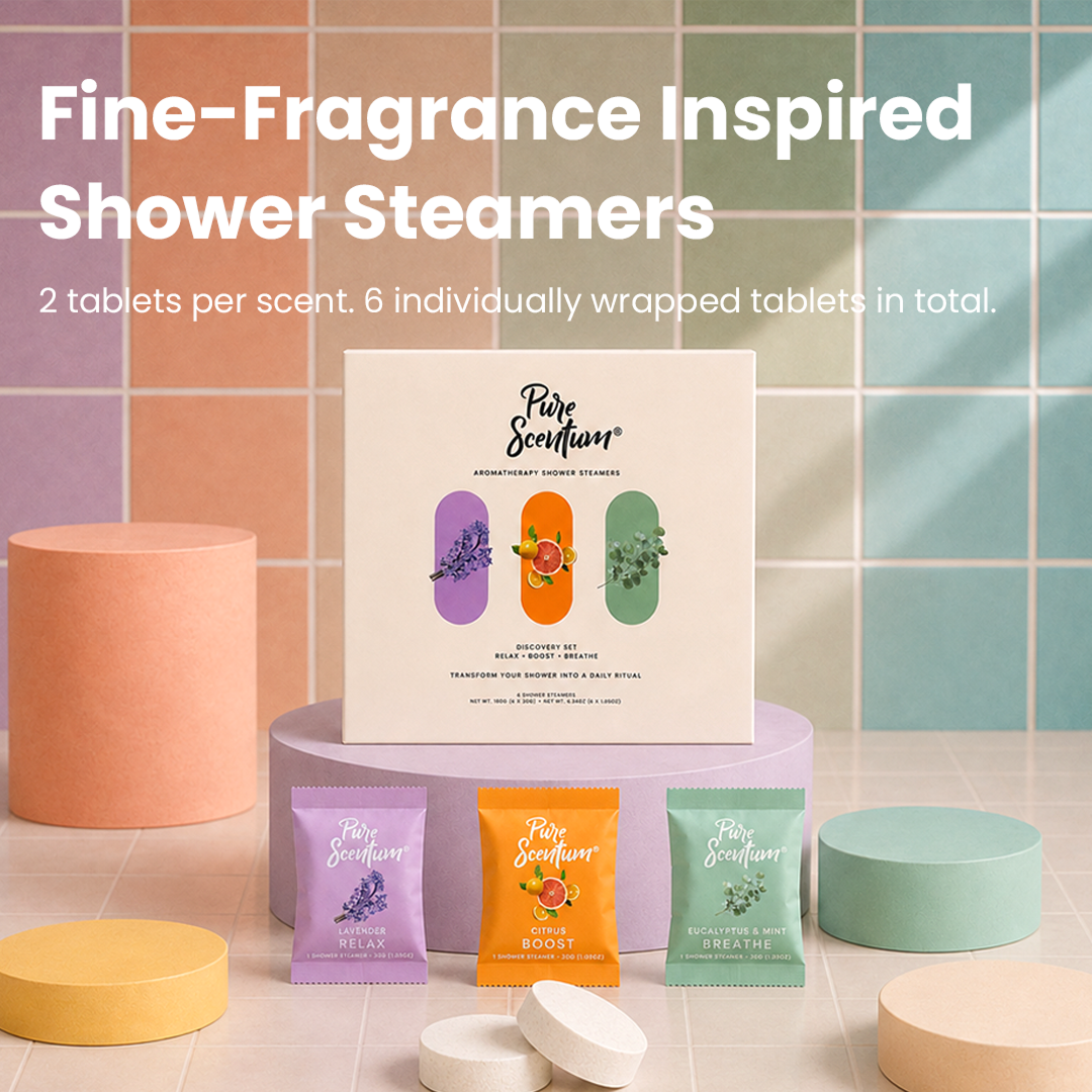 Pure Scentum 6-Piece Aromatherapy Shower Steamer Set – Lavender, Eucalyptus and Mint, Citrus