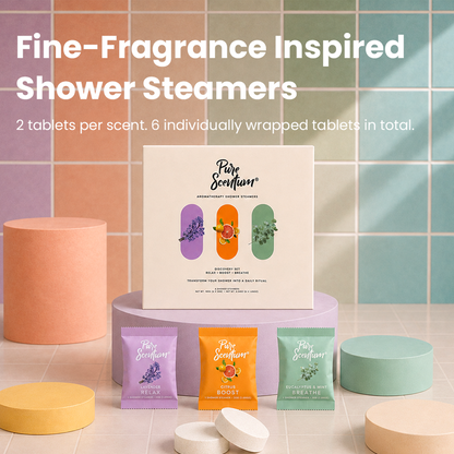 Pure Scentum 6-Piece Aromatherapy Shower Steamer Set – Lavender, Eucalyptus and Mint, Citrus