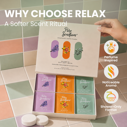 Pure Scentum 6-Piece Aromatherapy Shower Steamer Set – Lavender, Eucalyptus and Mint, Citrus
